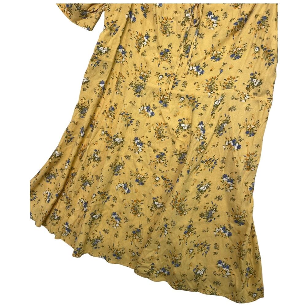 Reformation Mini Dress Womens 16 Yellow Floral Puff Sleeve Smocked Prairie Boho - Picture 5 of 11